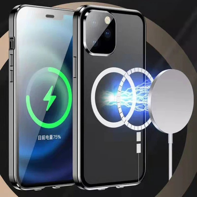 S23 Ultra Magnetic Wireless Charging Case For Samsung Galaxy S22 Ultra S22 Plus Double Sided Glass Metal Bumper Phone Cover S23
