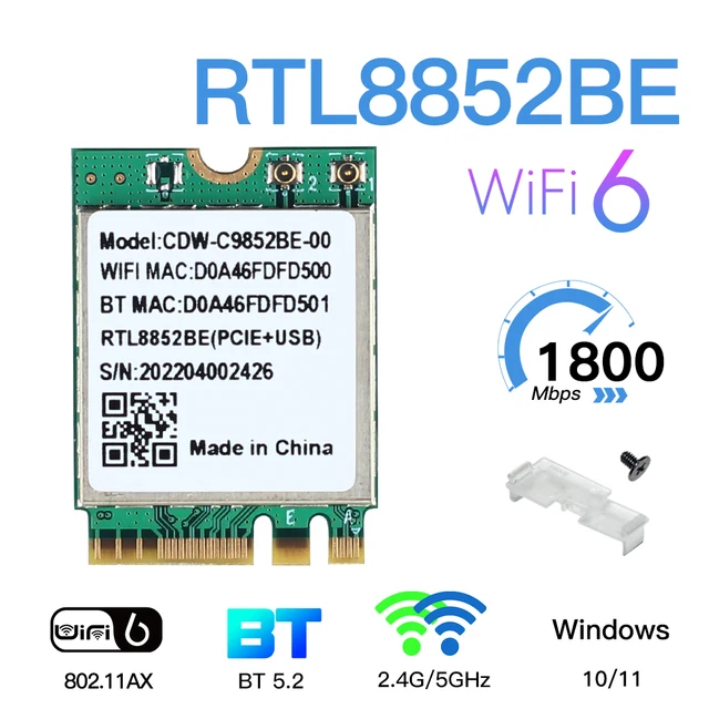 WiFi 6 Двухдиапазонный AX1800 Realtek RTL8852BE M.2 Адаптер NGFF.