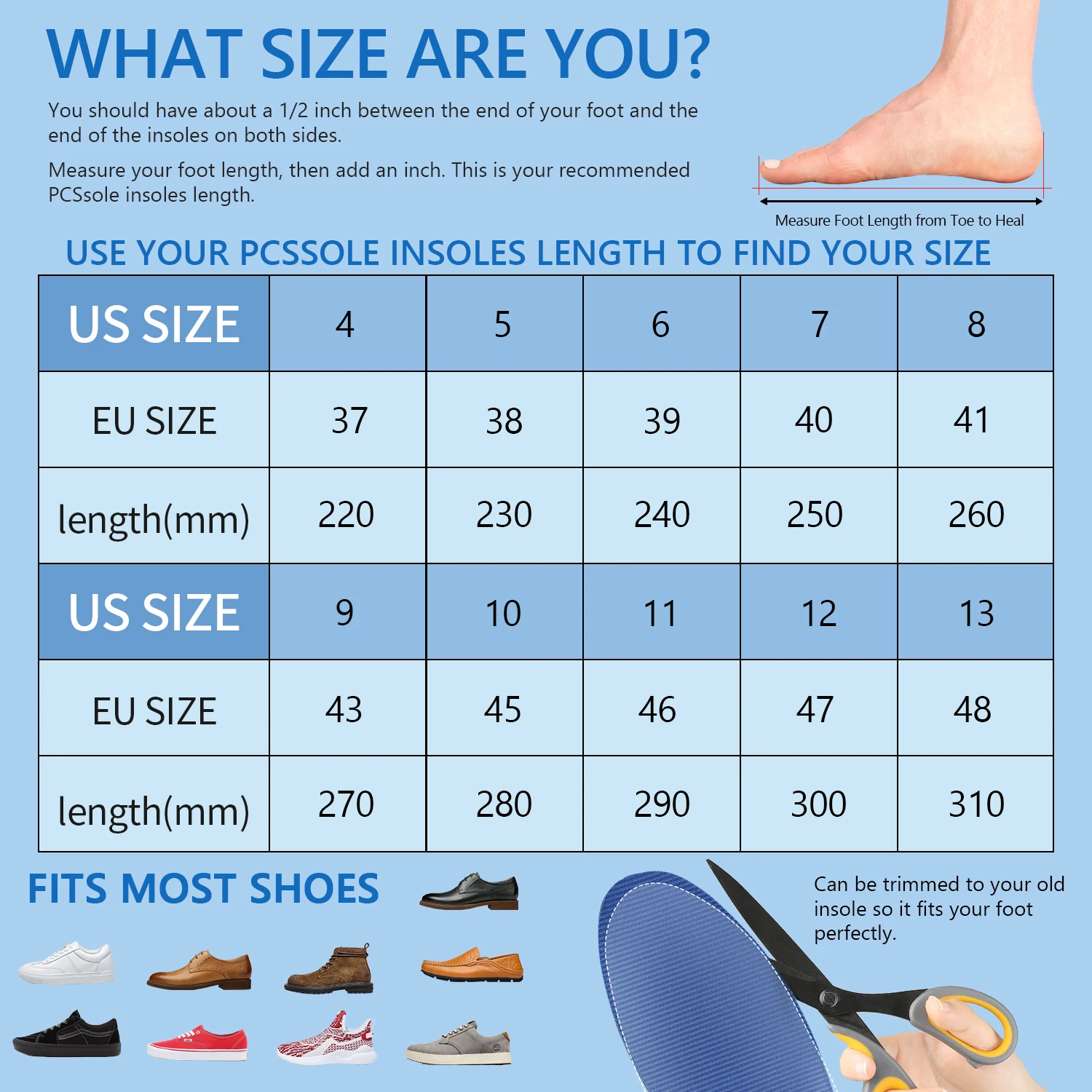 PCSsole Flat Feet Correction Arch Support Plantar Fasciitis Heel Pain Men and Women Correction  Insoles 125C