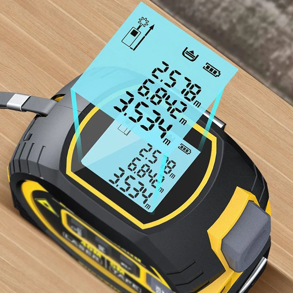 

New 3 in 1 Laser Rangefinder 5m Tape Measure Ruler LCD Display with Backlight Distance Meter Building Measurement Device Tool