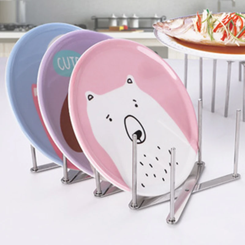 

Kitchen Organizer Rack Pot Lid Rack Stainless Steel Spoon Plate Holder Shelf Cooking Dish Tray Stand Storage Foldable Plate Rack