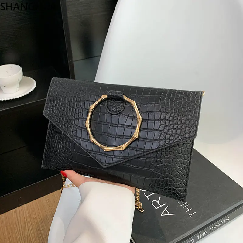 

SHANGHUA shoulder bags for women leather Fashion Versatile Temperament Bamboo Knot Ring One Shoulder Oblique Cross handbags