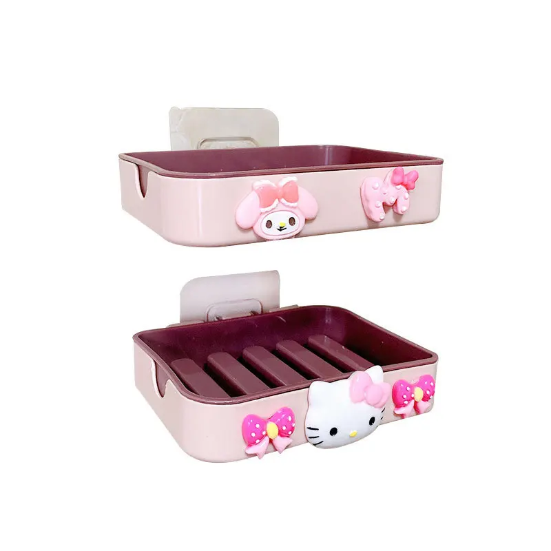 

Kawaii Sanrioed Cartoon Anime Creative Bathroom Soap Dish Non Perforated Double-Layer Suction Cup Wall Mounted Soap Box