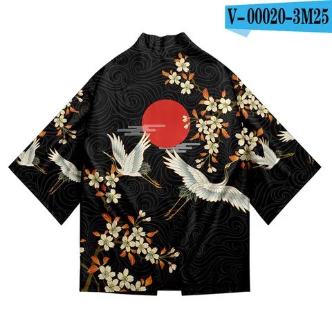 Кардиган-кимоно в японском стиле для женщин и мужчин, Свободный Топ в стиле Харадзюку с принтом красных журавлей, одежда в стиле оверсайз, 6XL/5XL/4XL/3XL