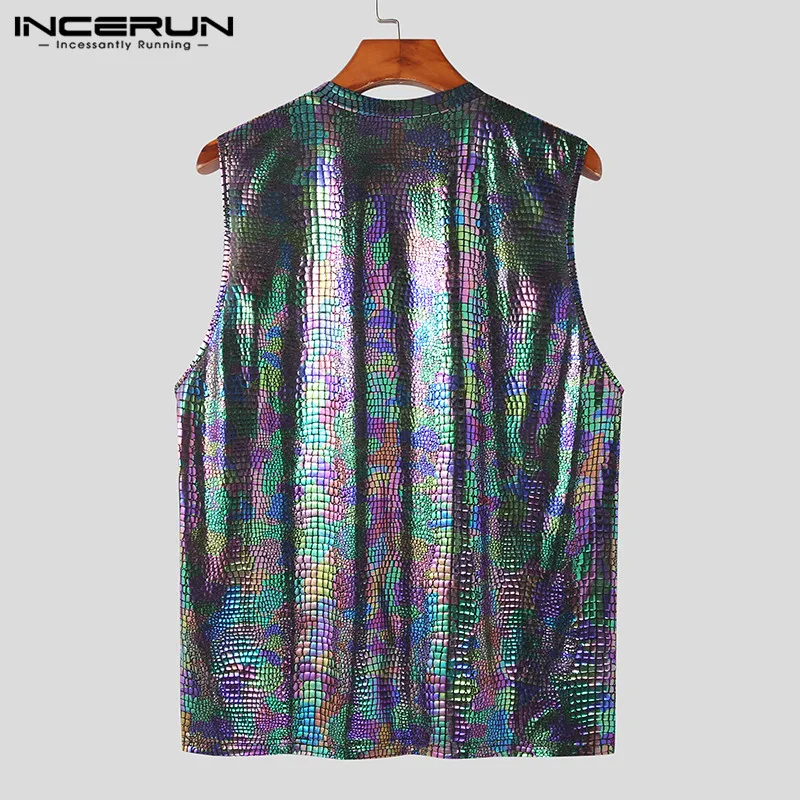 INCERUN Tops 2023 Handsome Men's Glitter Coated Fabric Vests Stylish Streetwear Male Hot Sale Loose Comfortable Waistcoat S-5XL images - 6