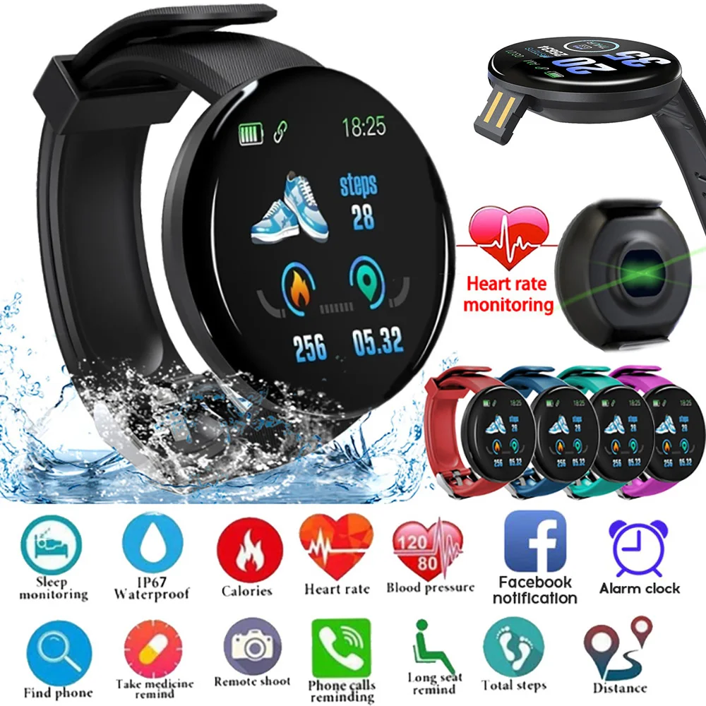 

D18 Digit Smart Watch For Men Women Blood Pressure Fitness Tracker Wristbands Pedometer Health Bracelet Smartwatch Android Ios