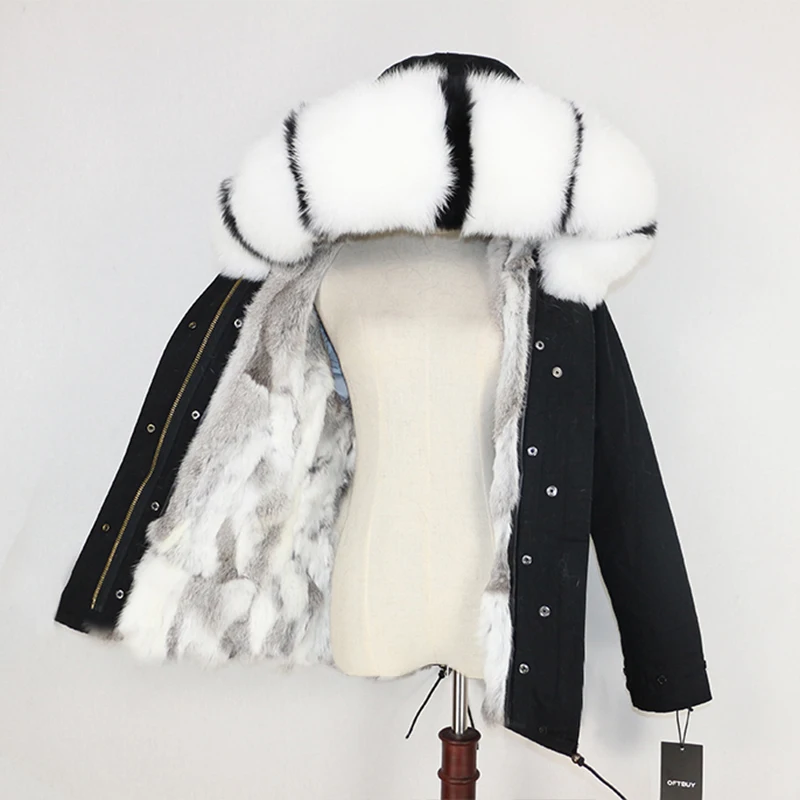 

Aoottii 2022 Winter Jacket Women Real Fur Coat Parka Natural Raccoon Fur Collar Thick Warm Rabbit Fur Liner Streetwear Brand New