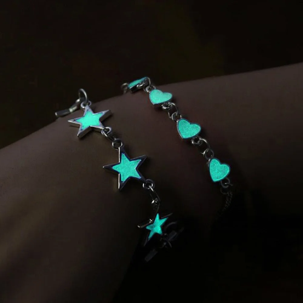 

Fashion Star Flower Heart Fluorescent Luminous Glowing Bangle Glow In The Dark Bracelets for Women Men Halloween Gift