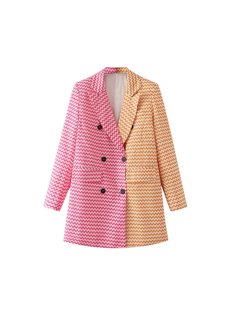 

BM&MD&ZA Women 2022 New Fashion long style Double Breasted Blazer Coat Vintage Long Sleeve Pockets Female Outerwear Chic