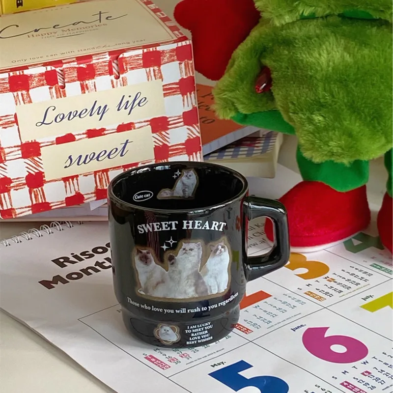 

Керамическая кружка в стиле ретро с изображением кота для питья, милая кофейная кружка с изображением милого питомца для милой девушки, коф...