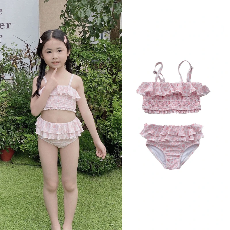

Ins Wind Girl Small Fresh Beach Bikini Children Cute Lace Split Swimsuit Princess Sling Swimsuit