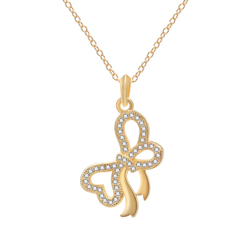 

S925 Sterling Silver bowknot collarbone chain simple fashion light luxury exquisite shiny zircon atmosphere