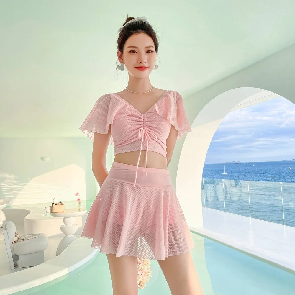

2023 Korea Style Women Swimsuit Fairy Two-pieces Cover Belly Slim Conservative Skirt Hot Spring Swimwear Beachwear