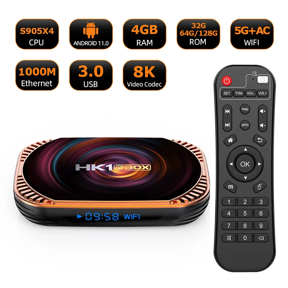 

HK1 RBOX X4 Android 11.0 Amlogic S905X4 Smart TV BOX 8K 4G 32GB Wifi 2.4G&5G Media Player