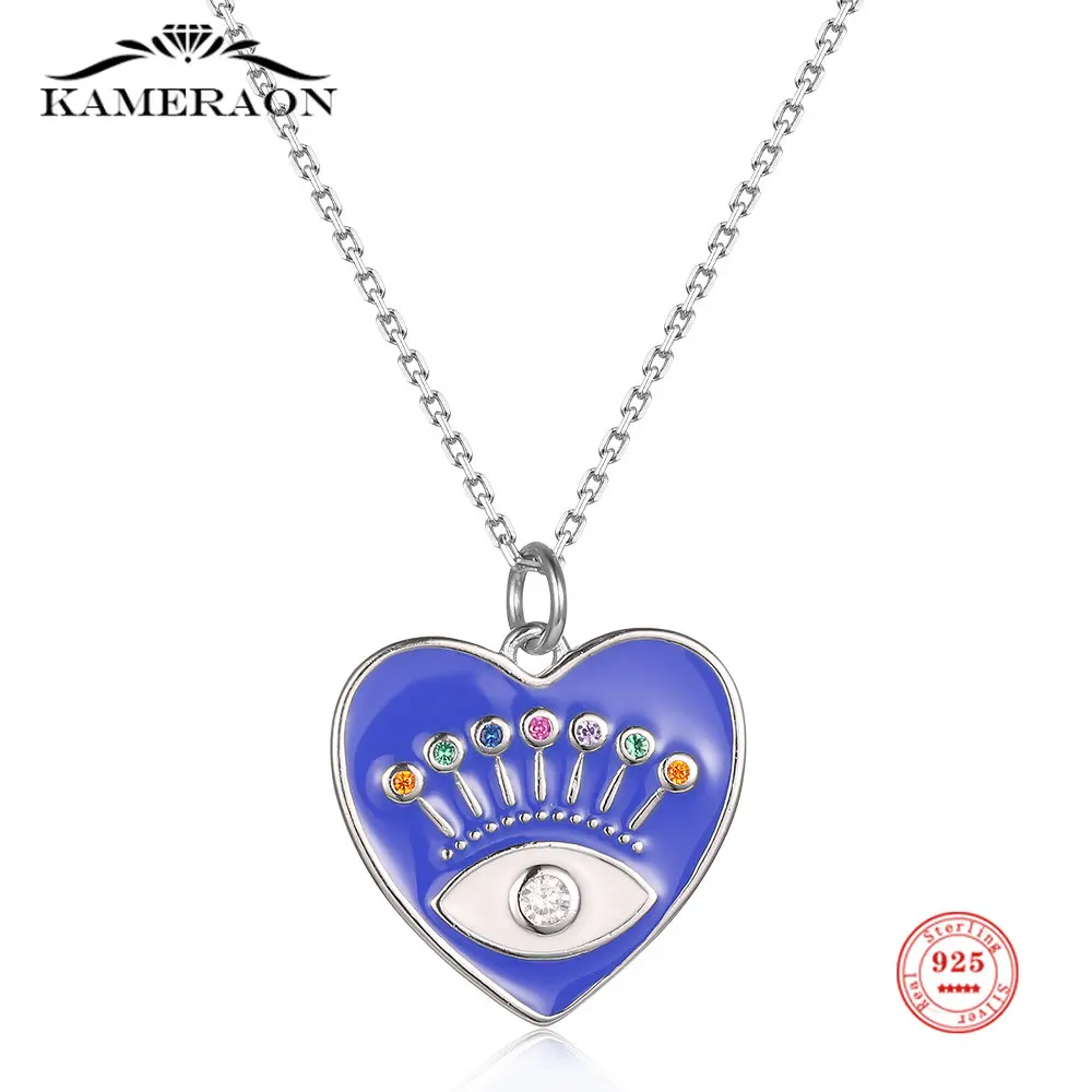 

Kameraon 925 Silver Heart Shape Cubic Zirconia Enamel Greek Evil Eye Charms for Women Fashion Pendant Turkish Jewelry Making