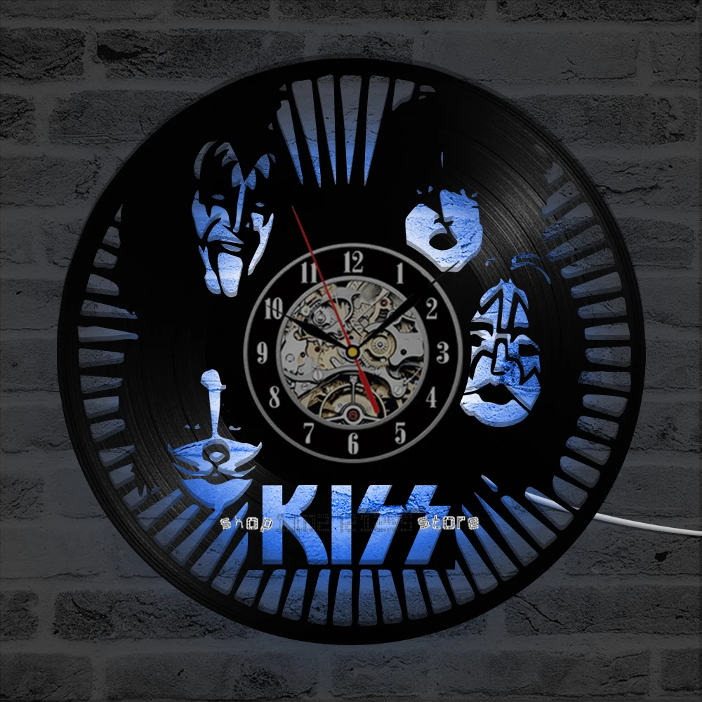 KISS Rock Band LED Record Clock Vinyl Record Material Classic Artistic CD Wall Clock Gift for KISS Fans Creative Wall Clock