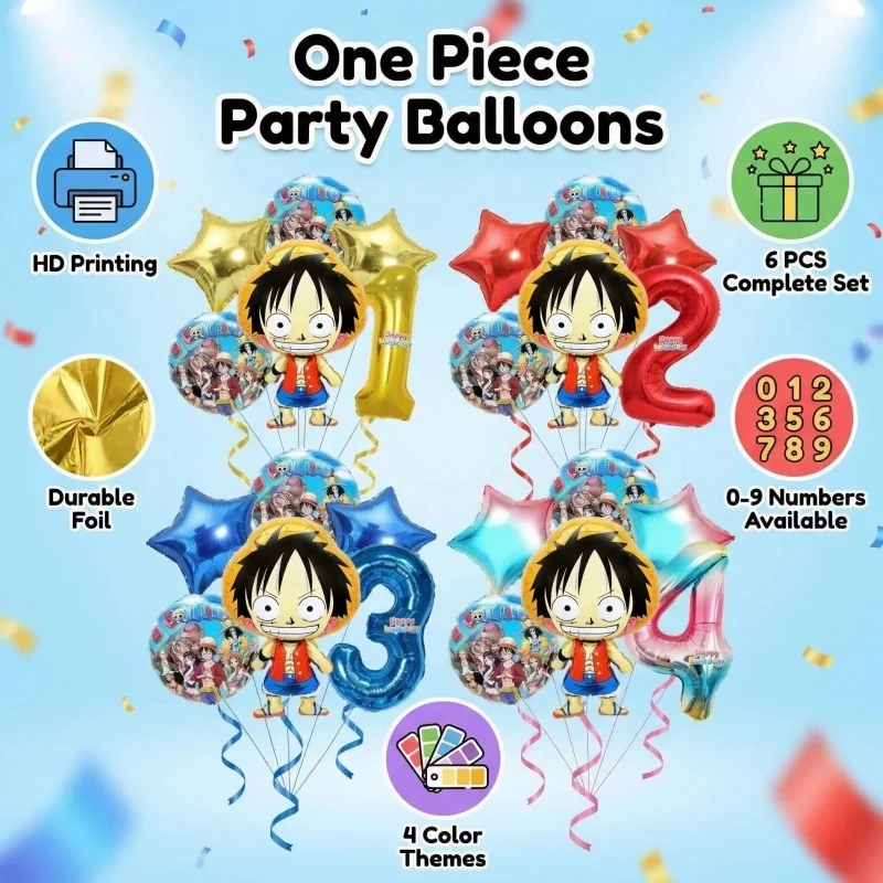 Набор фольгированных шаров One Piece: Золотые, красные, синие градиентные шары с Луффи и цифрами 0-9 для аниме-вечеринки, украшения на день рождения, подарка другу (art.: 3920dabb63c93) - 3920dabb63c93