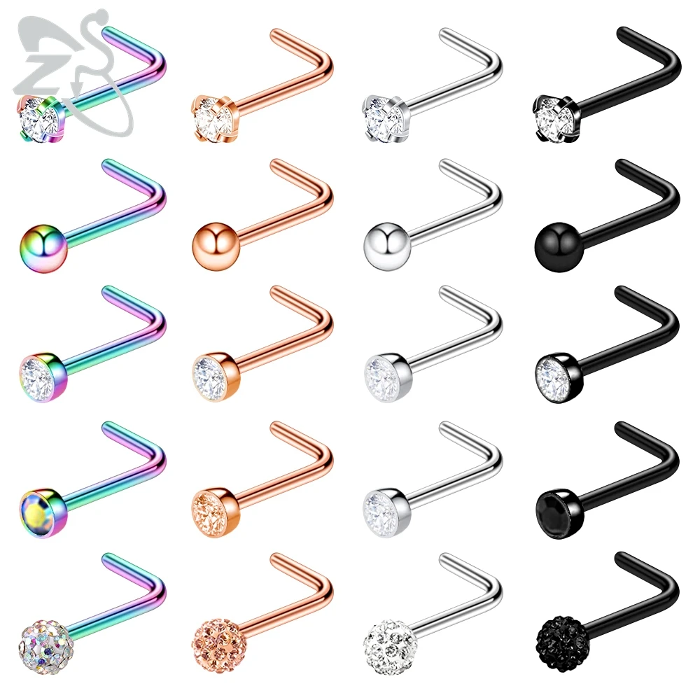 

ZS 20-40pcs/lot 20G Stainless Steel Round Nose Rings for Women Crystal Nose Studs Cubic Zirconia 3MM Ear Tragus Helix Piercing