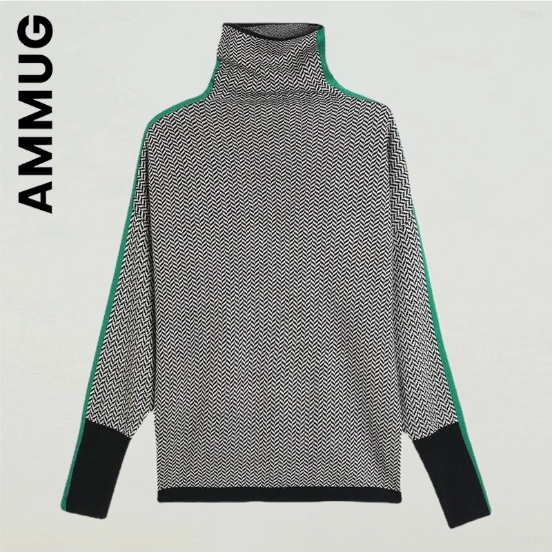 

Женский свитер Ammug с высоким воротником, новый вязаный Повседневный простой вязаный свитер, Базовый теплый женский свитер, стильный Сексуал...