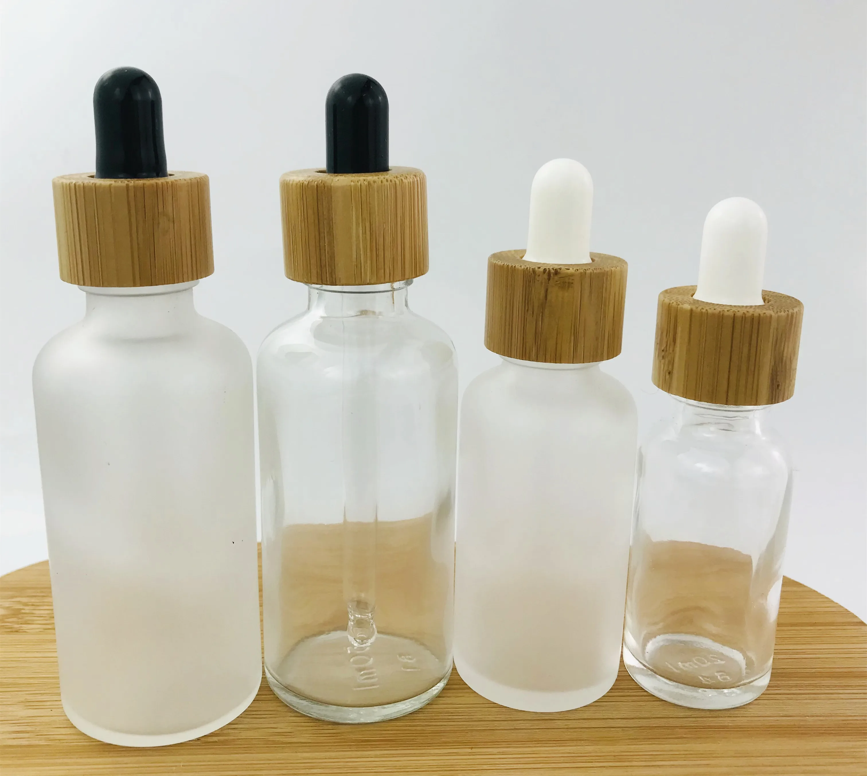 10Pcs 5/10/15/20/30/50/100 ML Frosted Dropper bottle with Bamboo lid cap Pipette Drop Bottles Refillable Thick Matte Glass