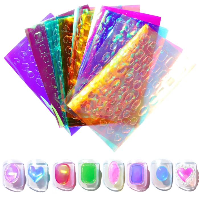 

New Nail Enhancement Aurora Ice Cellophane Large Laser Paste Mermaid Magic Color Transparent Without Glue