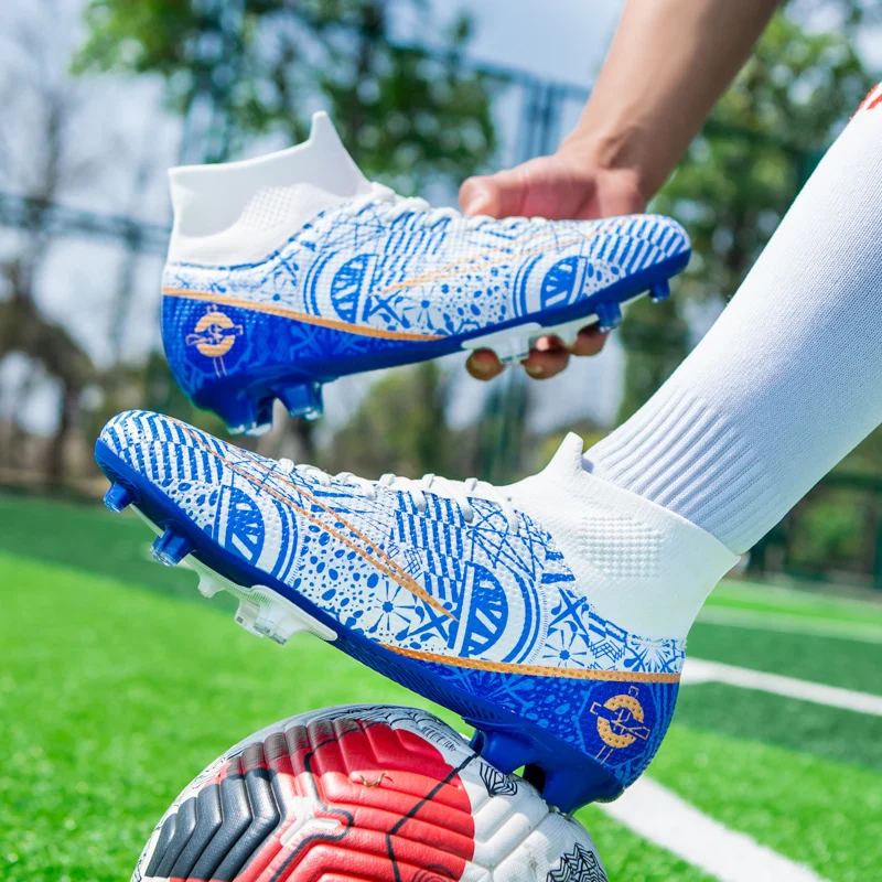 Men Football Shoes KidsTF/FG High Ankle Soccer Boots Outdoors Wear Resistant Cleat Grass Training Trend Women's Welt Sneakers