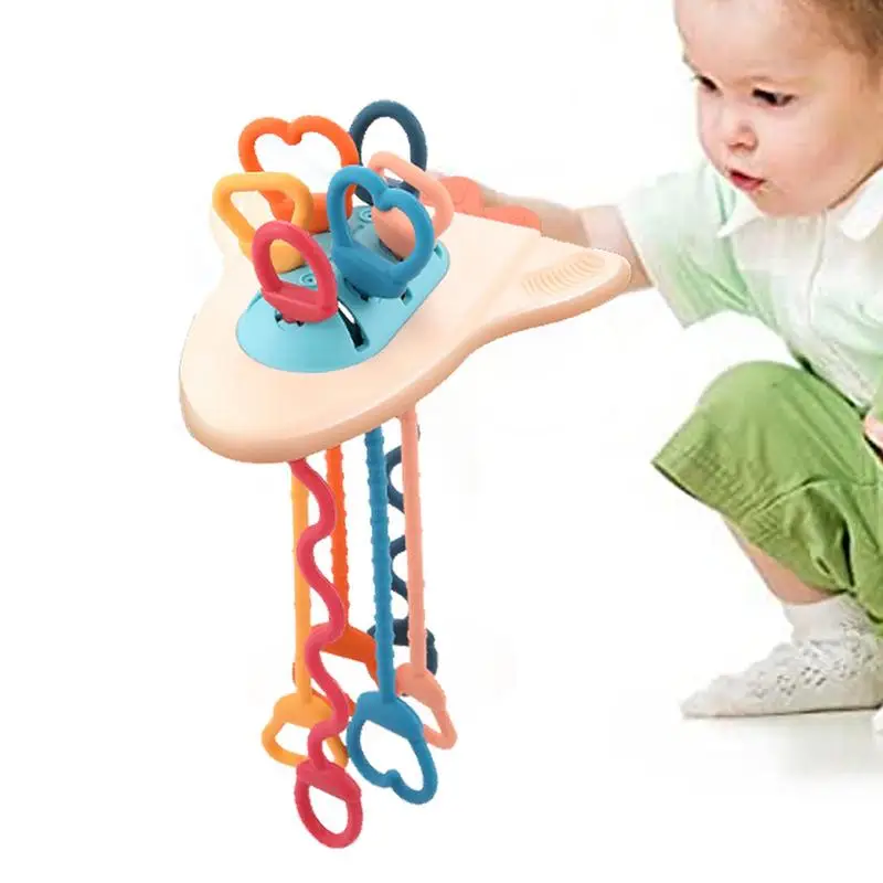 

Sensory Toys For Toddlers UFO Food Grade Silicone Pull String Activity Toy Baby Finger Exercise Fine Motor Skills Toys
