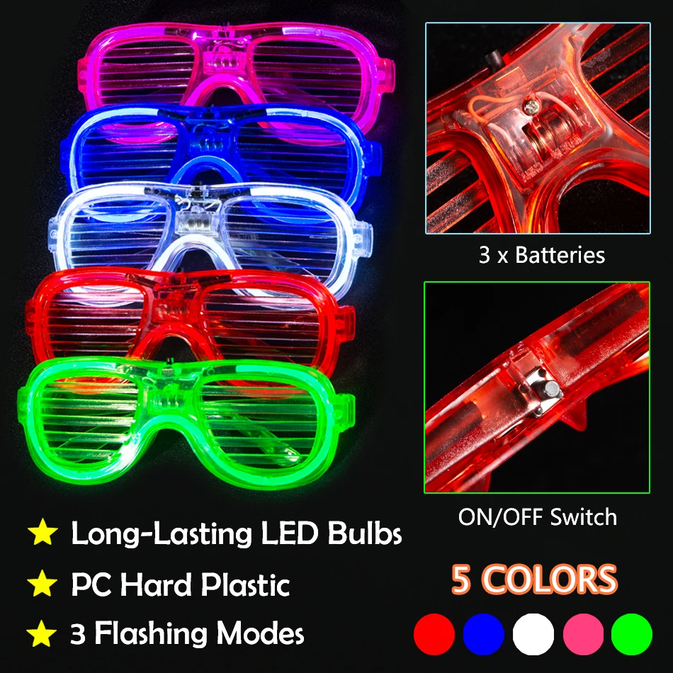 

1/5PCS LED Light-Up Glasses 5 Colors Universal for Children Adults Suitable for Party Various Festival Concert Atmosphere Props