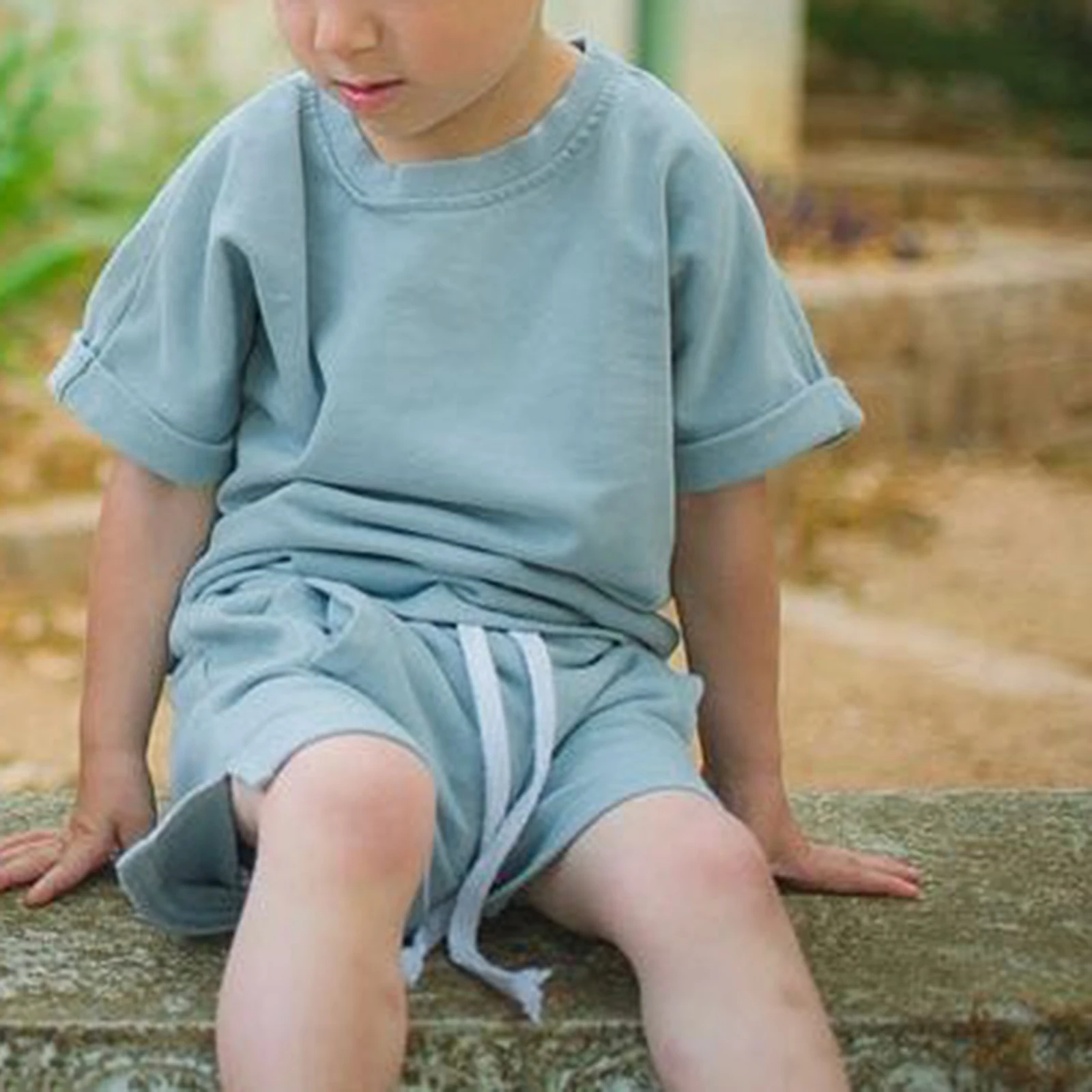 Infant Boys Summer Clothes Outfits Solid Color Crew Neck Bubble Sleeve T-Shirts Elastic Waist Shorts Suit Casual Baby's Sets