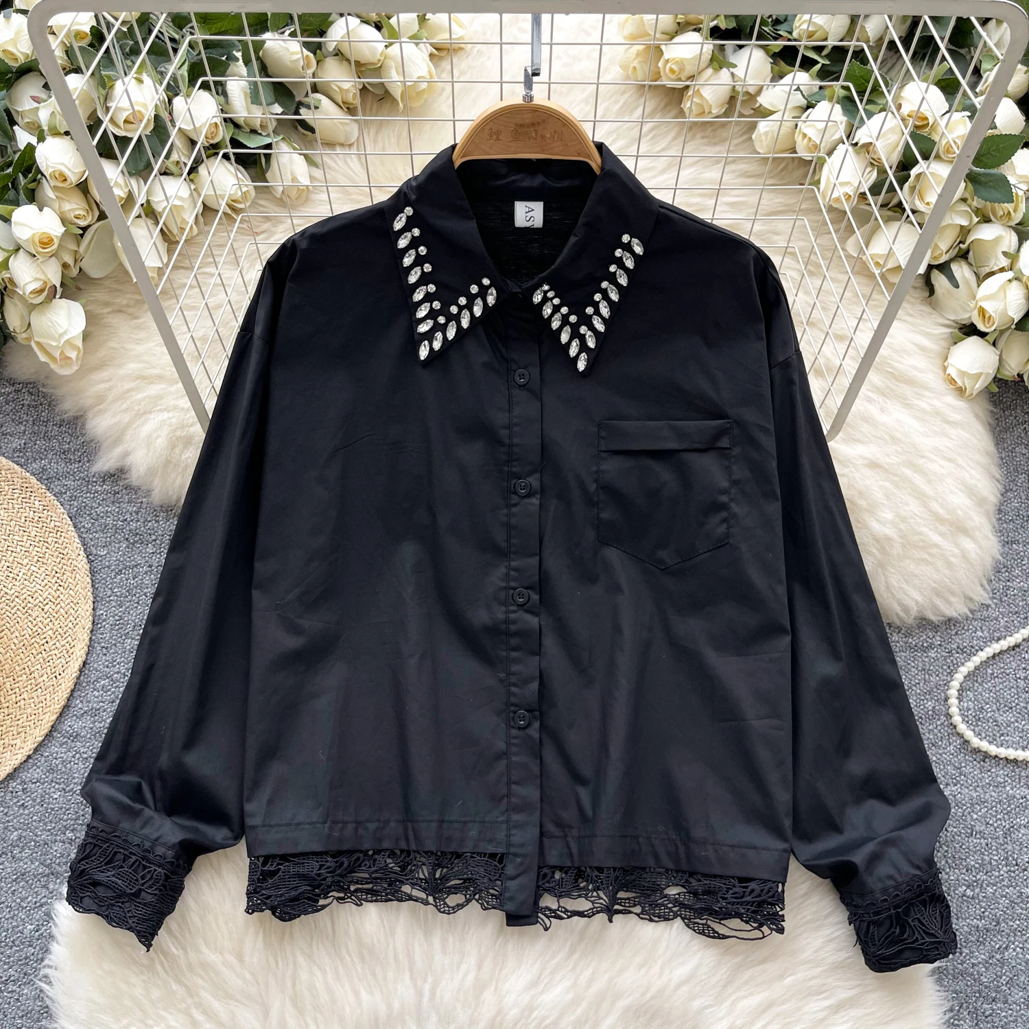 Женская футболка с длинным рукавом со стразами облегающие прозрачные кружевные