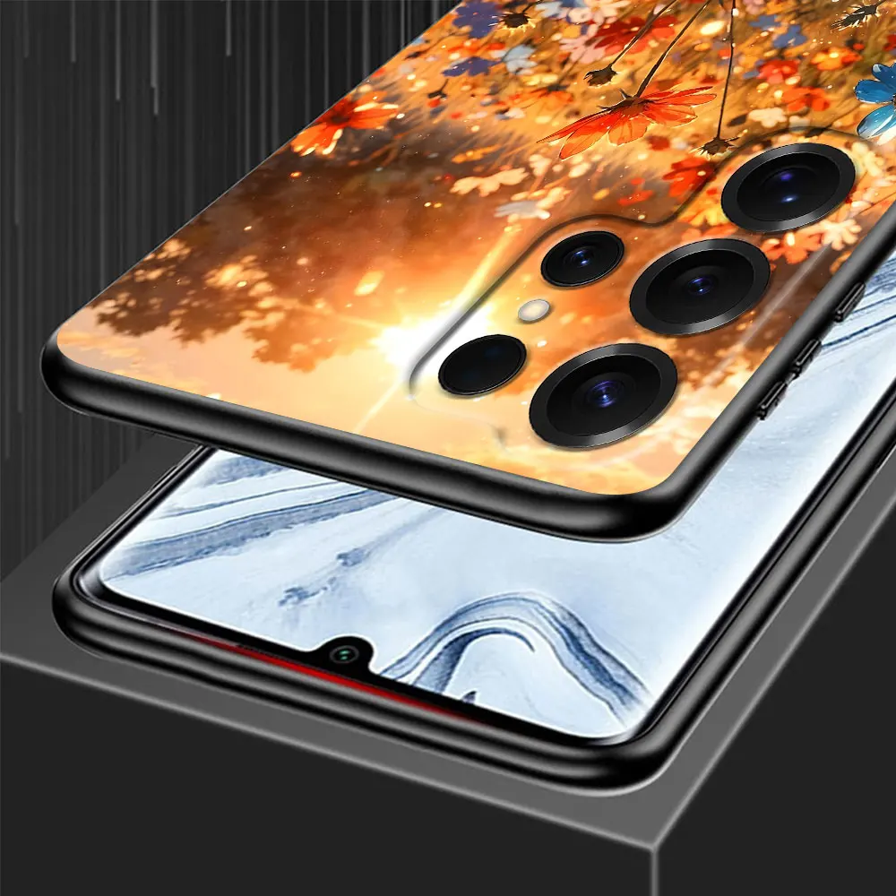 Чехол для телефона Samsung Galaxy S25 S21 S24 S10 S23 S22 Ultra S20 FE S8 S9 Plus с цветочным узором и красными цветами, черный, из ТПУ (art.: 3920da86d727e) - 3920da86d727e