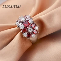flscdyed shiny zircon silver color rings for women redgreenpurpleblue color crystal luxury engagement wedding jewelry gift