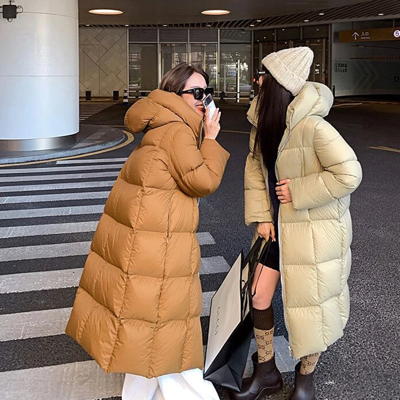

2023 Winter Down Coat Women High Quality Lightweight Warm Puffer Long Jackets Female Hooded Down Parka Causal Outerwear Clothing