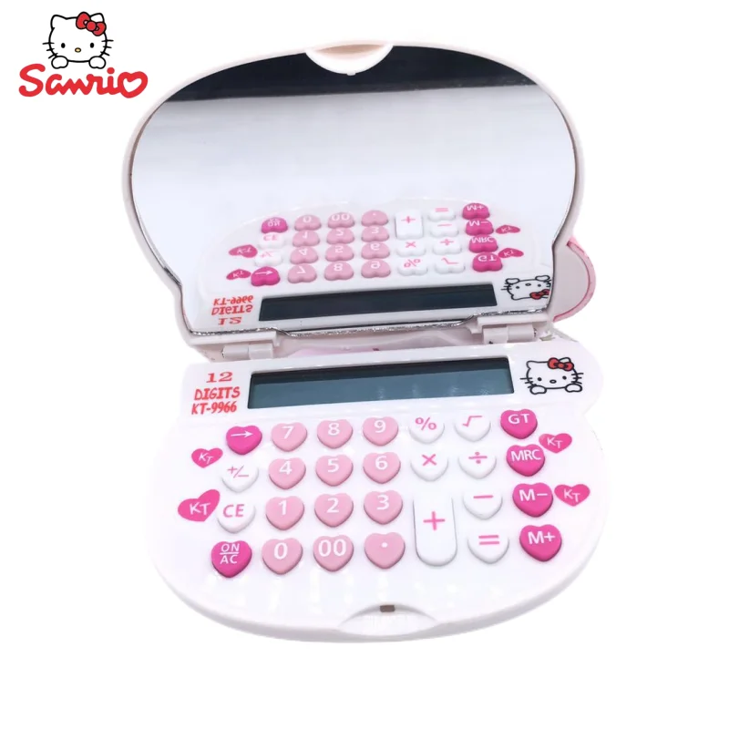 

Sanrio Anime Peripheral Kawaii Cartoon Cute Hello Kitty Flip Makeup Mirror Folding Calculator Creative Computer Gift Wholesale