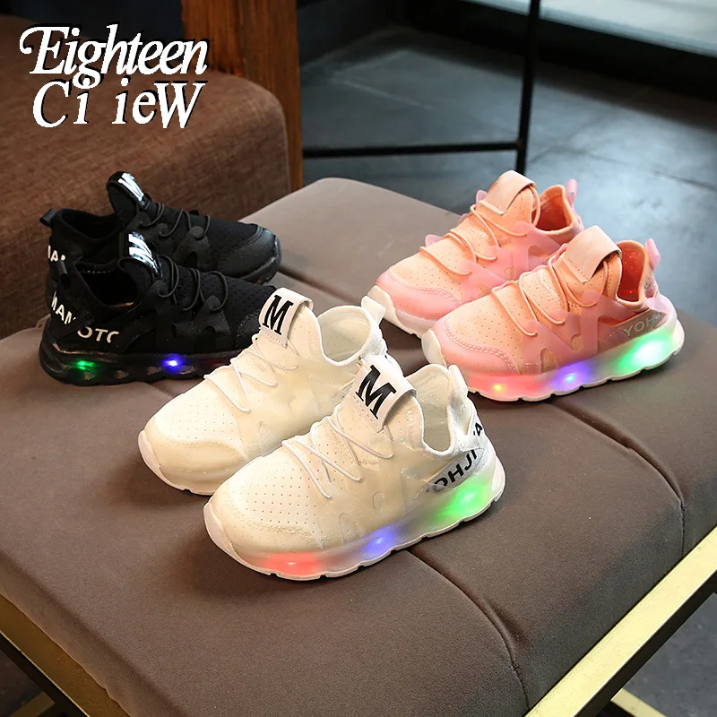 

Size 21-30 Children's Shoes with Light Up Shoes Illuminated Sneakers for Girls Sport Shoes Kids Mesh Breathable Sneakers