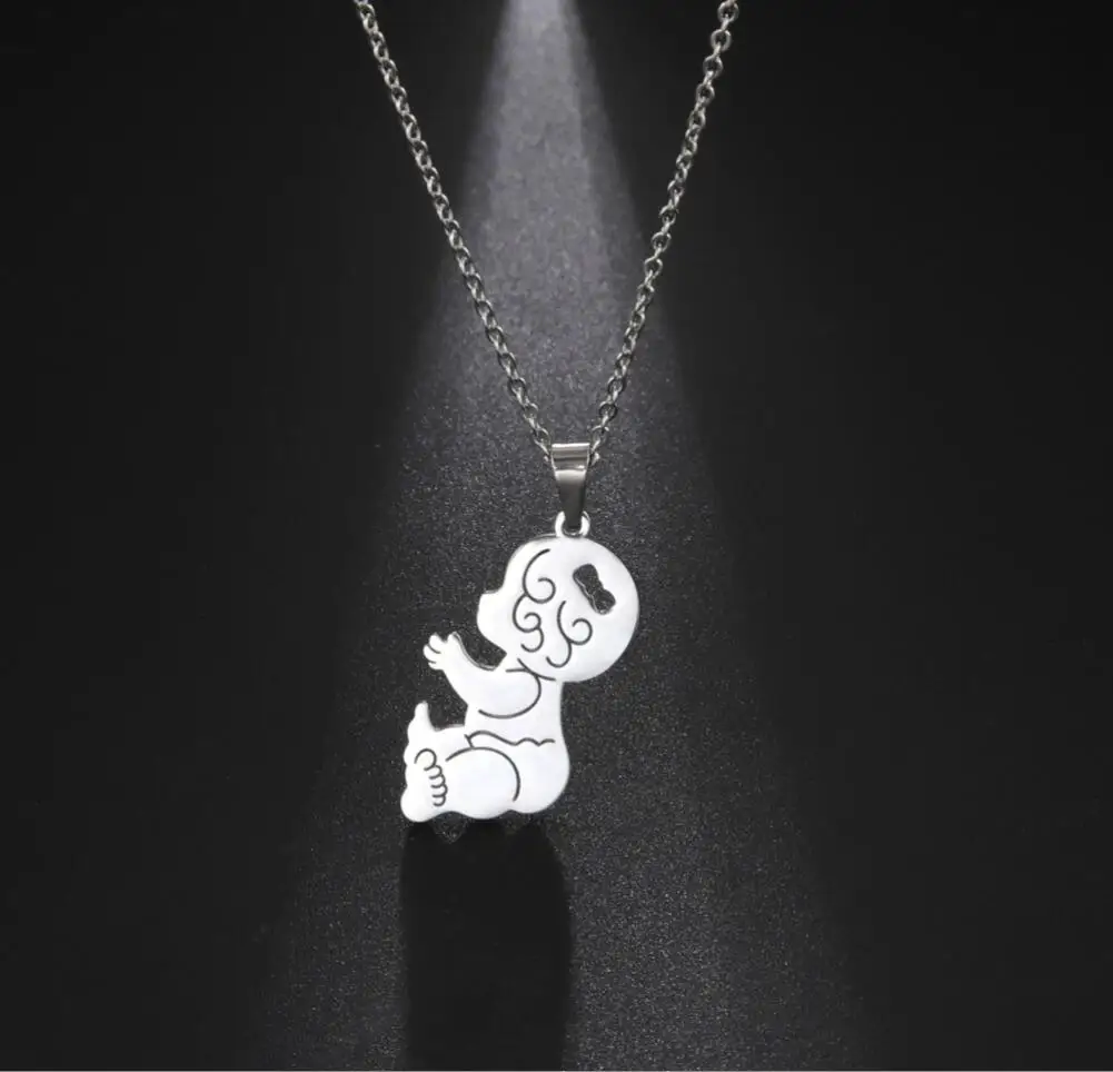 

1PC Vintage Baby Pendants Necklace Child Pregnant Heart Gold Color Stainless Steel Chain Gift For Women Jewelry F1317