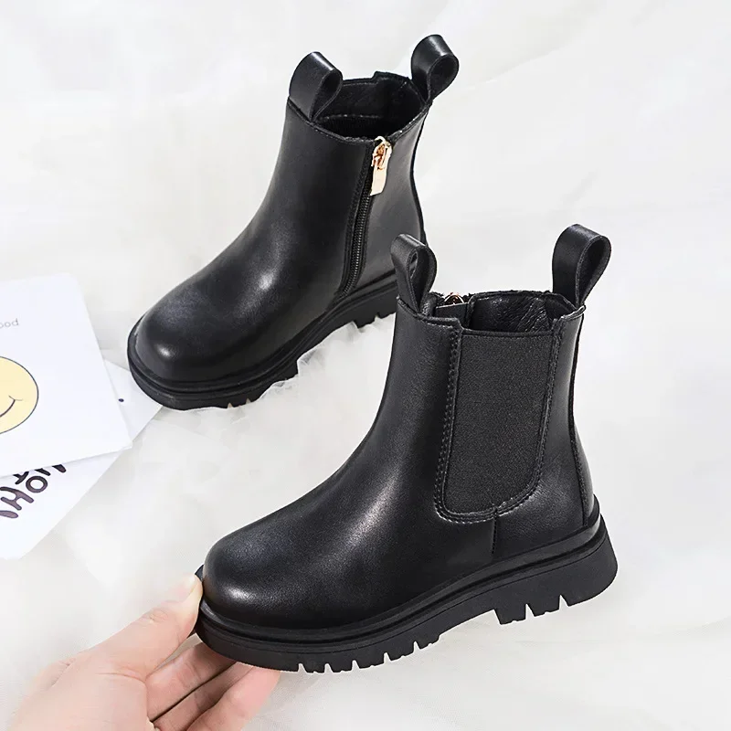 

Winter New Girls' Low Sleeve Anti Slip Leather Soft Sole Casual Warm Single Boot Children's Solid Color Waterproof Snow Boots