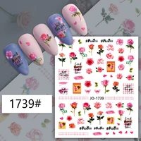 3d color flowers leaves butterfly nail stickers nail decals nail art supplies simulation rose sunflower stickers press on nails
