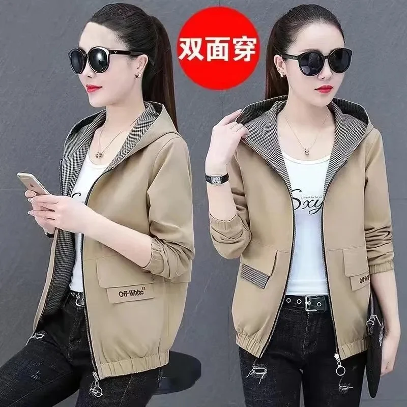 

Double-Sided Embroidered Hooded Jacket Women Spring Autumn 2023 New Coat Loose Female Thin Jackets Two-sided Penetration Top