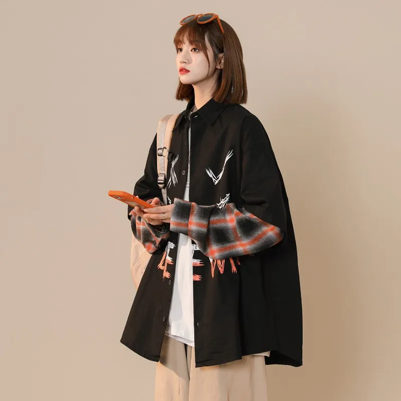 Классическая Свободная рубашка в клетку Корейском стиле Женская Повседневная