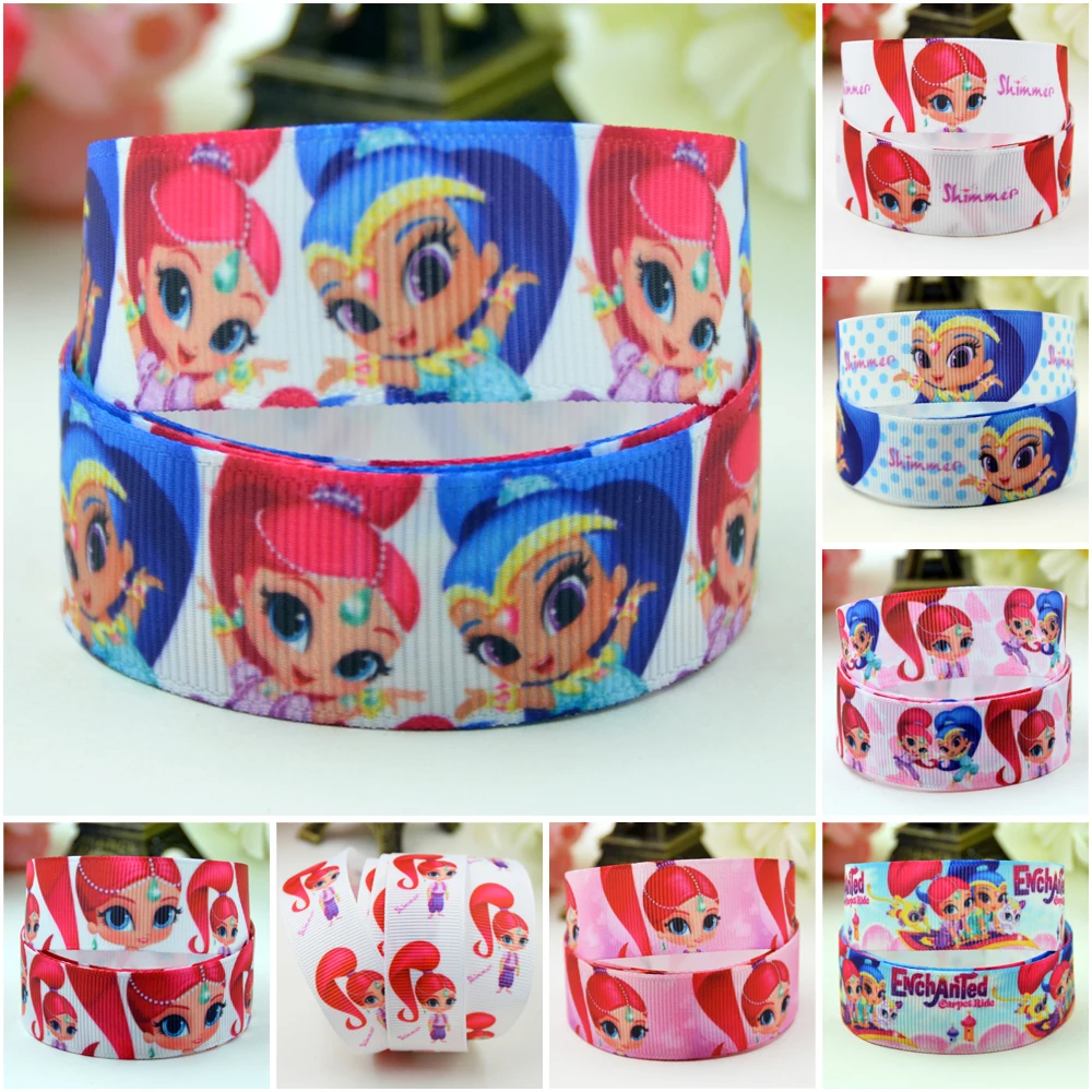 

7/8'' 22mm,1" 25mm,1-1/2" 38mm,3" 75mm Shimmer and Shine Cartoon Character printed Grosgrain Ribbon party decoration 10 Yards