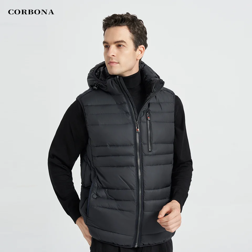 CORBONA 2022 New Men Autumn Winter Vest Sleeveless Warm Dad Coat Hooded Outdoor Fashion Black Male Clothes Handsome Father Gift