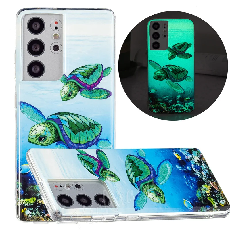 Cover for Samsung Galaxy S21 Ultra 5G S21+ A22 A32 A42 A52 A72 A21S A51 A71 Case Soft TPU Luminous Sea Turtle Donuts Kitty Puppy