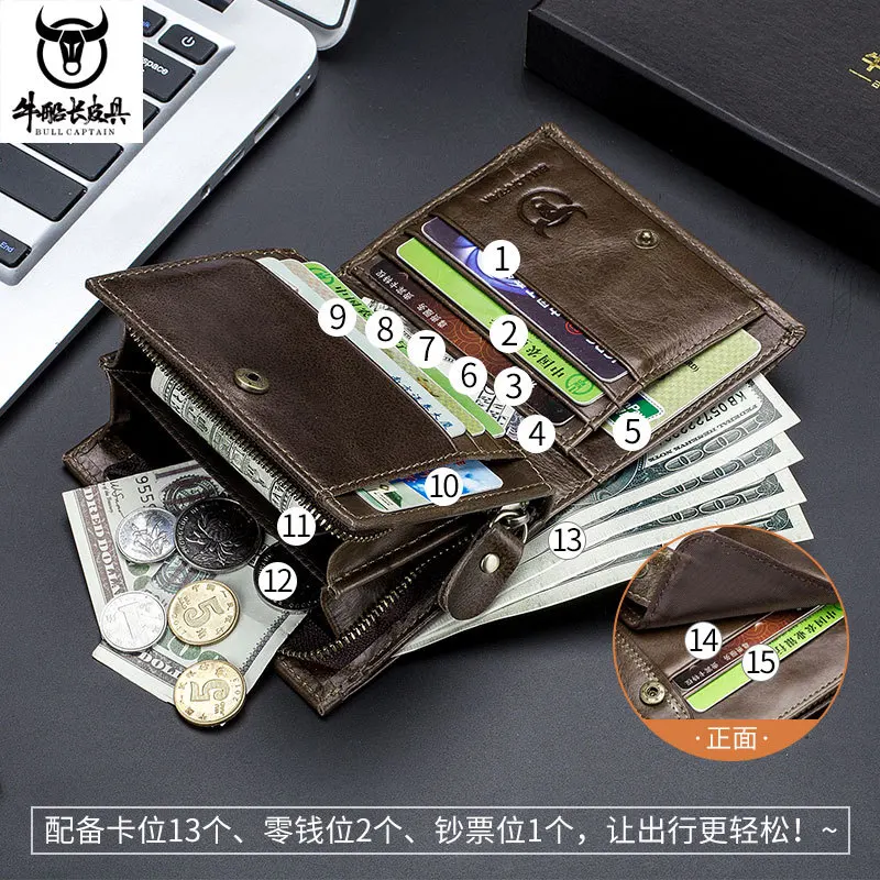 Cowhide Leather Genuine Leather Multifunctional Small Driver&Slicense Coin Purse Photo Card Package Wallet for Man