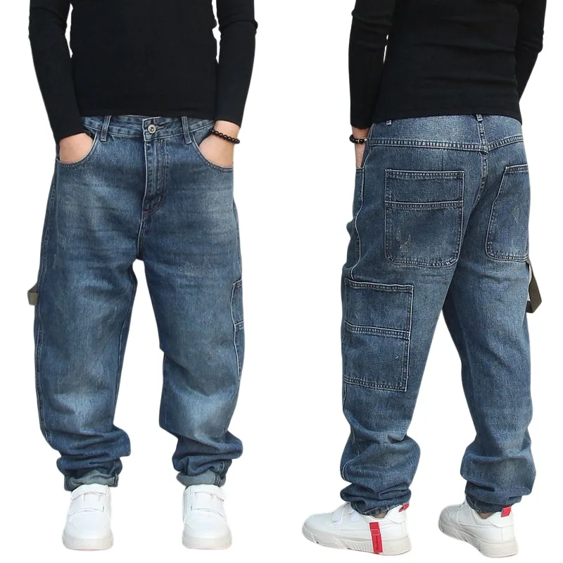 

Men Jeans Youth Carrot Pants Loose Denim Harem Pants Hanging Drop Hip-Hop Ripped Jeans