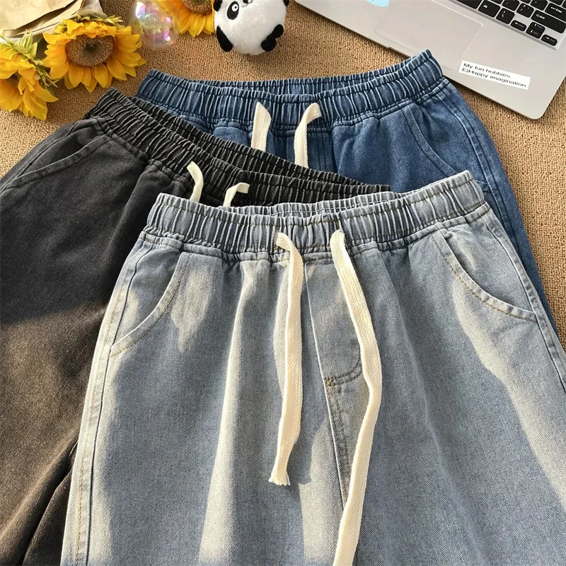 

Джинсы женские в стиле ретро, Модные свободные прямые джинсовые брюки унисекс, однотонные повседневные штаны, большие размеры, весна-осень