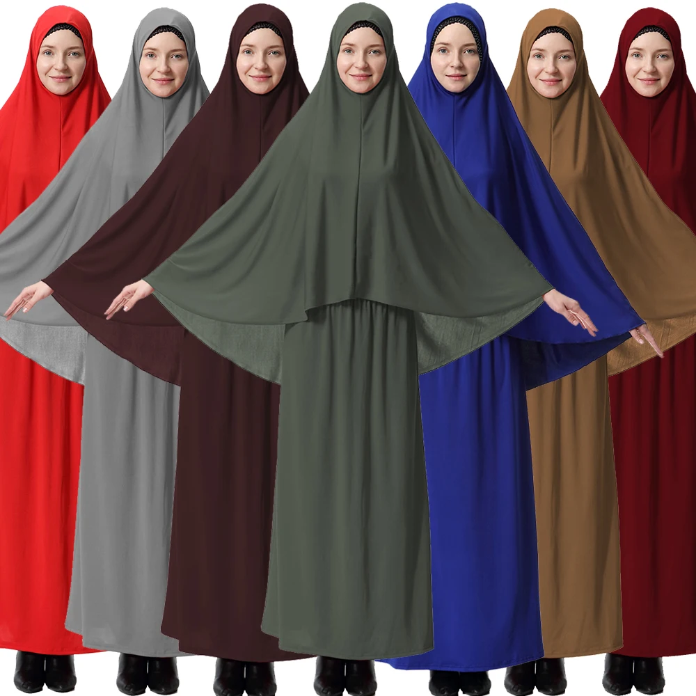 

Ramadan Eid Jilbab 2 Piece Set Muslim Abaya Prayer Dress Long Khimar Hijab Robe Abayas for Women Dubai Arab Islam Clothing Niqab