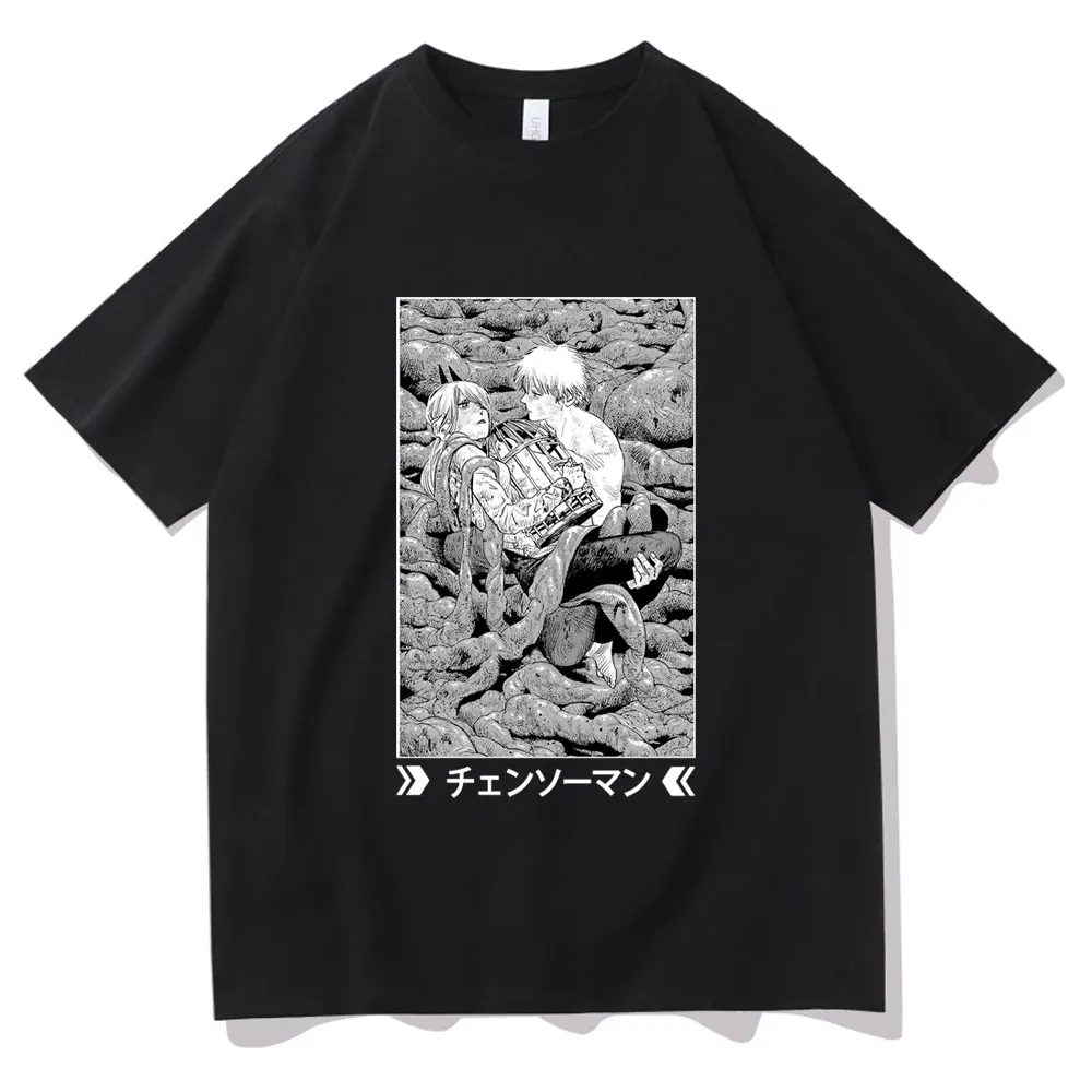 

Anime Chainsaw Man Denji and Power Oversized Print T Shirt Men Women Fashion Brand Cotton T-shirts New Mens Hip Hop Short Sleeve