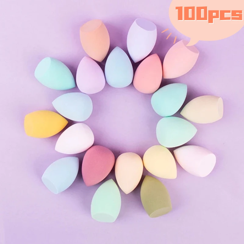 

100PCS Cosmetic Egg Smear Proof Makeup Super Soft Puff Set Pear Shaped Tools Sponge Wet and Dry Dual Use Become Bigger When Expo