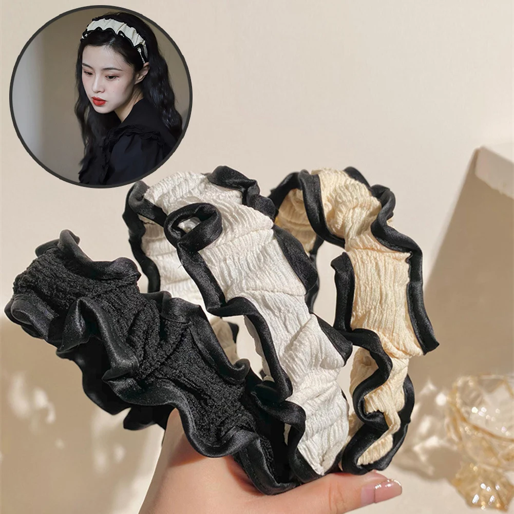 

New Fashion Women Headband Wide Side Crinkle Hairband Classic Casual Turban Girls Headwear Hair Accessories
